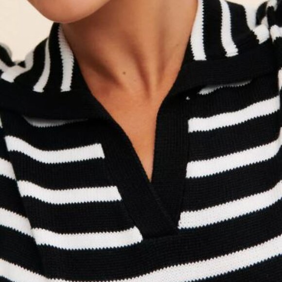 Flat White Blue Striped Polo Knit Sweater - Picture 4 of 5